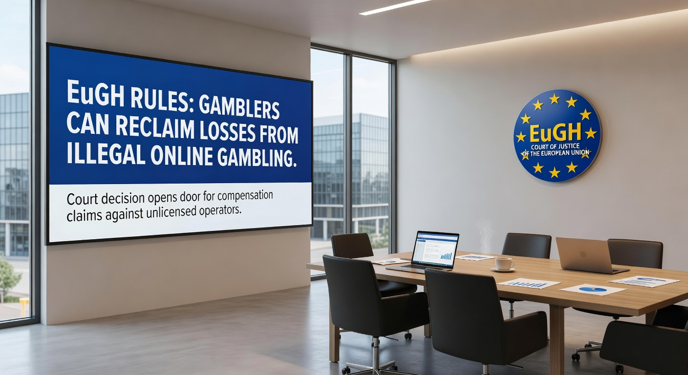 Deutscher Spieler am Laptop mit Online-Casino-Fenster und EuGH-Urteilssymbolik, illustriert den Kampf um Rückerstattung