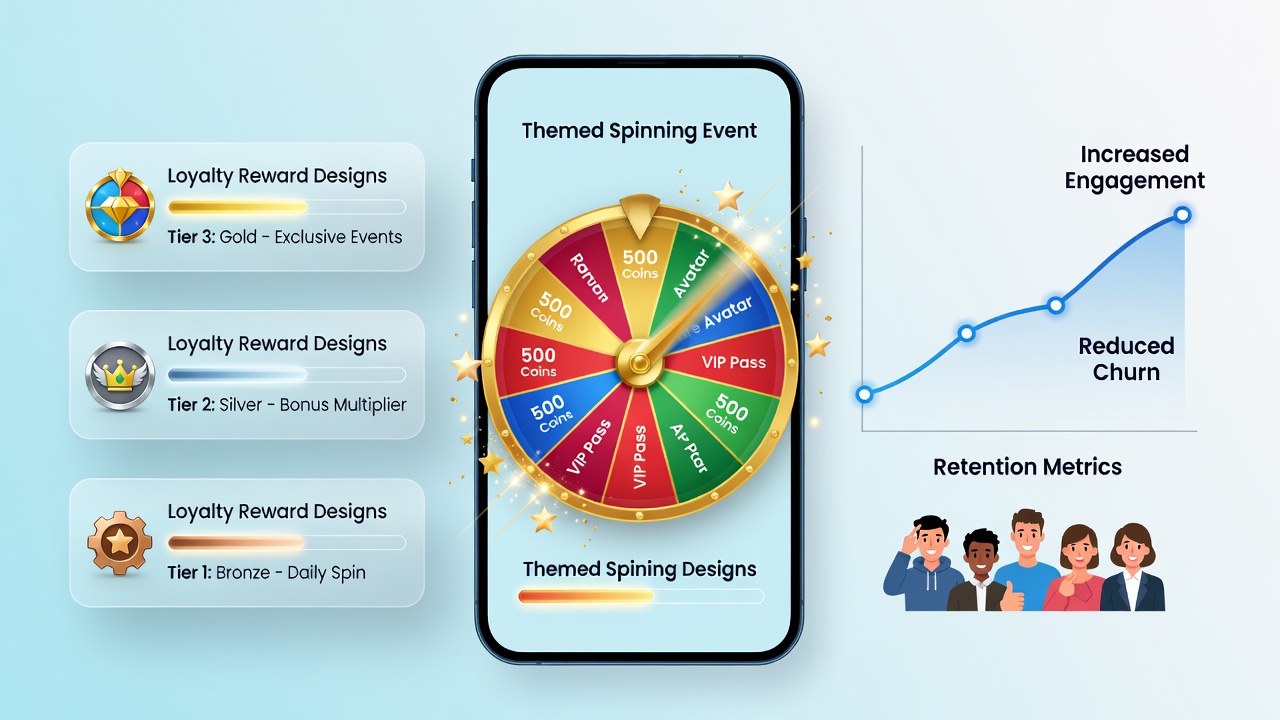 Mobile Spieloberfläche mit Loyalty-Punkten und thematischen Belohnungen in einem Walzenspiel